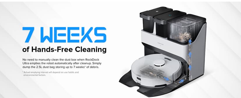 roborock S7 Max Ultra Robot Vacuum and Mop Combo, Auto Mop Drying and Washing, Self-Emptying and Refilling, 5500Pa Suction, Reactive Tech Obstacle Avoidance, White (RockDock Ultra Series)