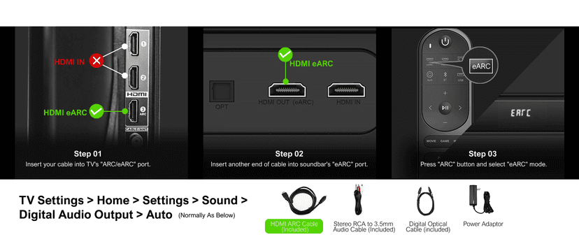 ULTIMEA 4.1ch Sound Bar for Smart TV with Dolby Atmos, 2-in-1 Bluetooth 5.3 Soundbar with Subwoofer, 280W Peak Power, 3 EQ Modes TV Soundbar, Bass Adjustable, HDMI eARC, Apollo S60, 2025 Upgraded