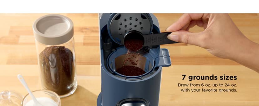 Ninja Pods & Grounds Single-Serve Coffee Maker, K-Cup Pod Compatible, 56-oz. Reservoir, 6-oz. Cup to 24-oz. Travel Mug Brew Sizes, Iced Coffee Maker, Navy, PB041NV