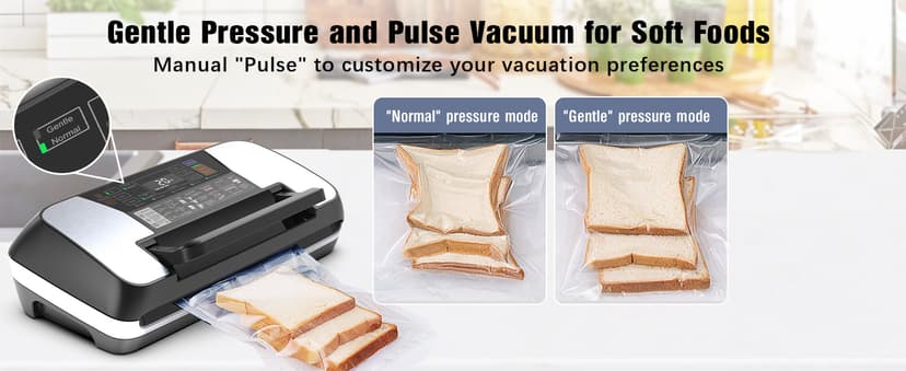 230 Watts Vacuum Sealer for Food, Commercial Vacuum Sealer Machine with Double Heat Seal, Easy Lock Handle, 12 Functions, Bags Storage,Build-in Cutter, 1 Roll and 10 Pre-cut Bags, Progress Display