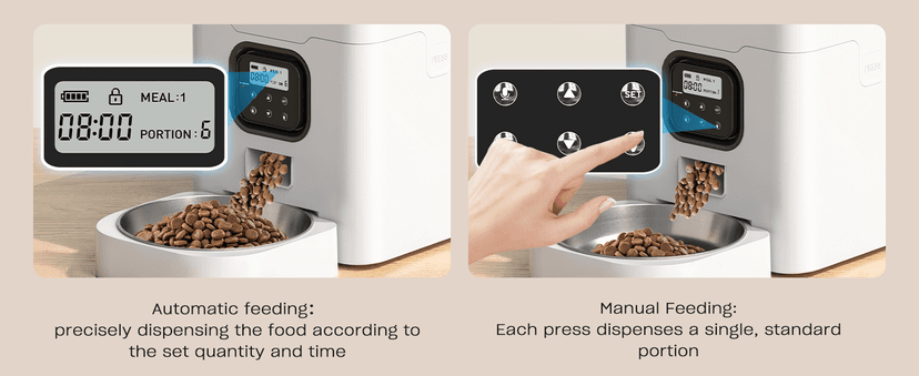 VOLUAS Automatic Cat Feeders - Timed Pet Feeder for Cats and Dogs with Dry Food Dispenser, Desiccant Bag, Programmable Portion Control, 4 Daily Meals, 10s Voice Recorder