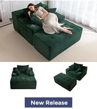 MAXYOYO Accent Chair with Ottoman Adjustable Backrest, Tufted Living Room Chair Upholstered Lounge Chair with Footrest Set, Modern Chair Cozy Reclining Chair for Reading Room, Green