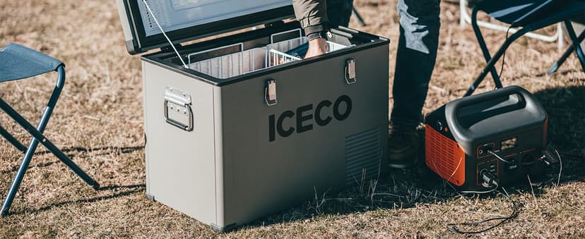 ICECO VL45 Portable Refrigerator with Battery, 47Qt/45L 12 Volt Refrigerator with SECOP, 0°-50°F 12v Fridge Freezer, 12/24VDC 110-240VAC, Electric Cooler for Car, RV, Camping| With 250Wh Battery