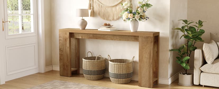 Little Tree 70.9-Inch Long Console Table, Narrow Sofa Table Behind The Couch, Farmhouse Console Table for Living Room, Entryway, Hallway
