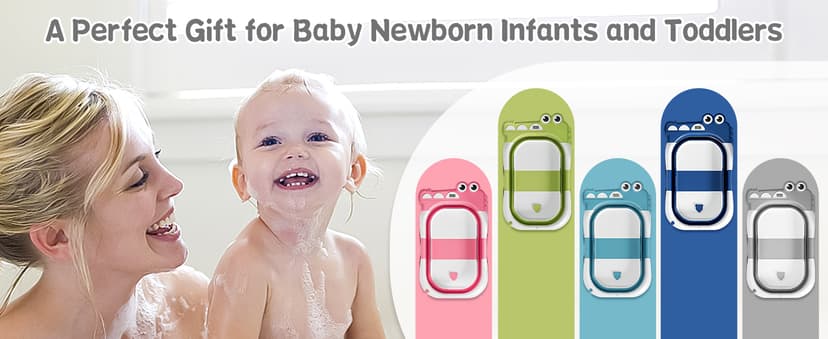 TPN Collapsible Baby Bathtub for Infants to Toddler with Real-time Temp Monitor+Floating Cushion,Foldable Baby Bath Tub Set Applicable 0-36 Month,Perfect Portable Travel Baby Tub for Newborns Boy