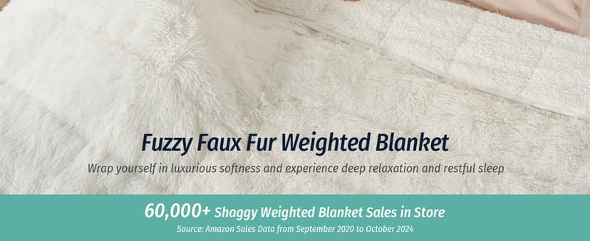 Wemore Shaggy Long Fur Faux Fur Weighted Blanket, Cozy and Fluffy Plush Sherpa Long Hair Blanket for Adult 15lbs, Fluffy Fuzzy Sherpa Reverse Heavy Blankets for Bed, Couch, Cream White, 60 x 80 Inches