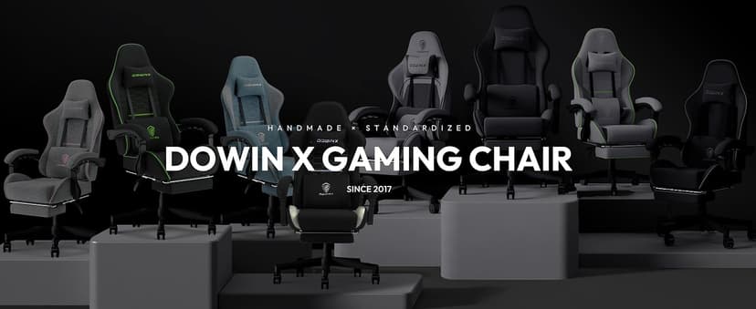 Dowinx Gaming Chair Fabric with Pocket Spring Cushion, Massage Game Chair Cloth with Headrest, Ergonomic Computer Chair with Footrest 290LBS, Black and Grey