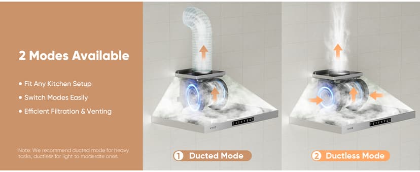 Wall Mount 30 Inch Range Hood 900 CFM, Ductless/Ducted Convertible Kitchen Hood, 3-speed Gesture Sensing & Touch Control, Stainless Steel Kitchen Vent Hood with Permanent Baffle Filters