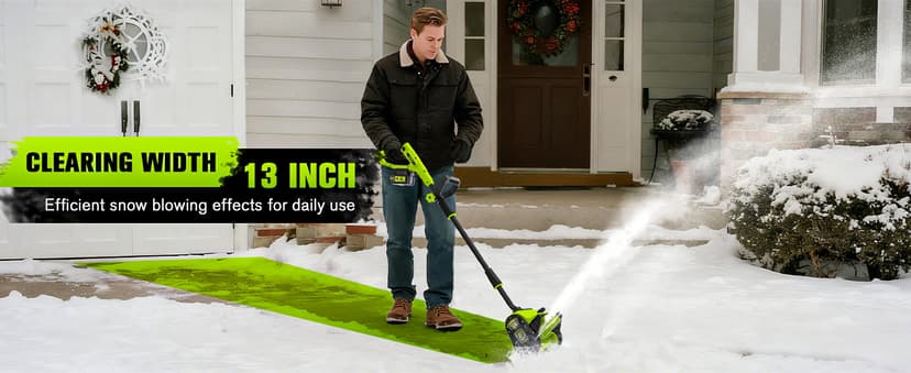 40V 13 inch Cordless Snow Blower, 4.0Ah Snow Blower Battery Powered with Directional Plate, Brushless Electric Snow Shovel for Pathway, Patio, Deck, Driveway, Green