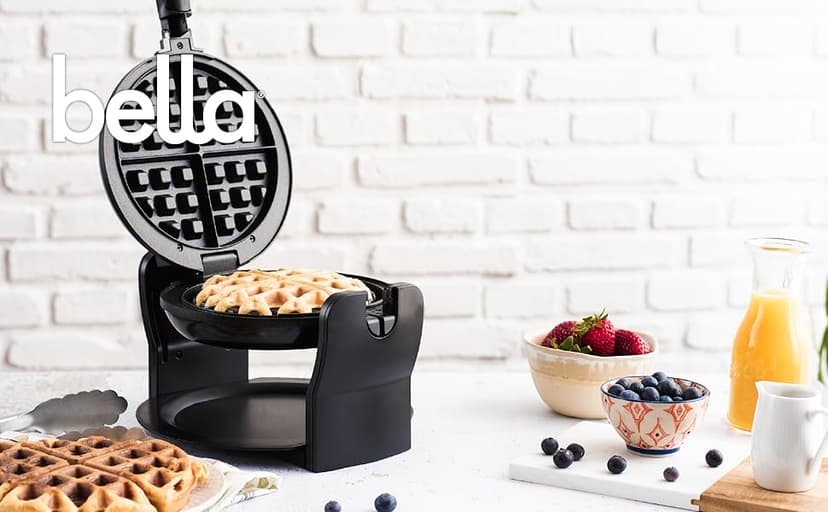BELLA Classic Rotating Belgian Waffle Maker with Nonstick Plates, Removable Drip Tray, Adjustable Browning Control and Cool Touch Handles, Black