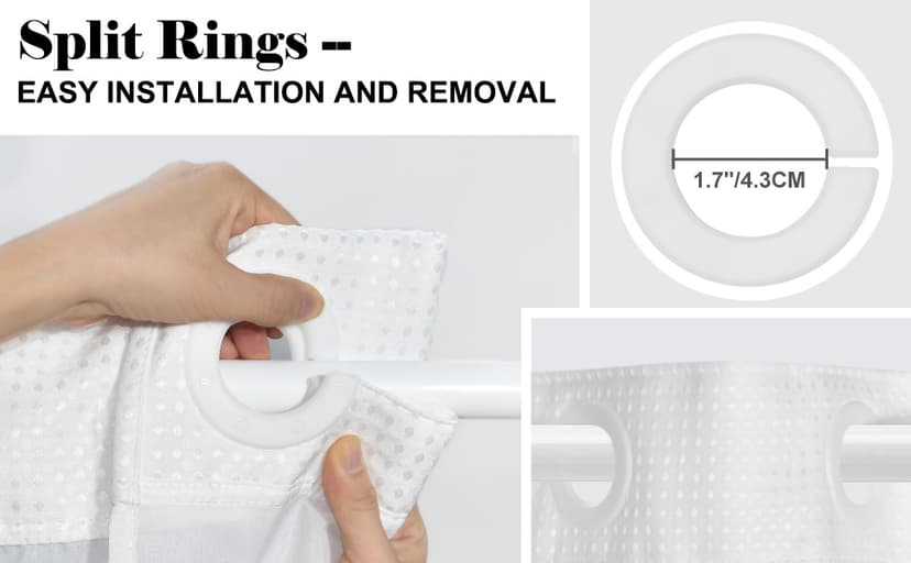 White No Hook Shower Curtain with Snap in Liner,230GSM Waffle Weave Shower Curtains for Bathroom,71W x 74H