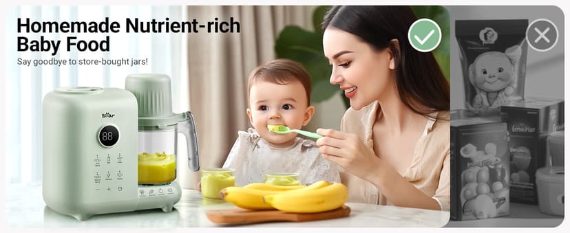 Bear 2025 Baby Food Maker with Two Layer Steam Baskets, Multifunction Baby Food Processor Steamer Puree Blender, Baby Food Mill with Bottle Warming Sterili-zing Auto Cleaning Function, BPA-Free