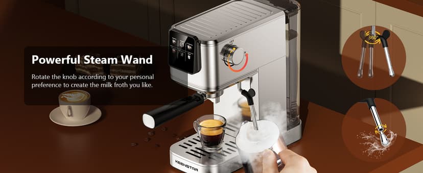 KEENSTAR 20Bar Espresso Machine with Rapid Cold Brew, Hot & Iced Coffee Machine, Espresso Maker with Milk Frother Steam Wand, Touch Screen with 40oz Water Tank for Latte, Cappuccino, Gift