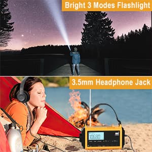 Raynic Emergency Radio, 5000mAh/18500mWh Weather Radio, Solar Hand Crank Radio with AM/FM/SW/NOAA Alert, Cell Phone Charger, Headphone Jack, Flashlight and SOS Siren