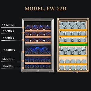 Wine Refrigerators,52-bottle Wine Fridge Cooler Freestanding Wine Refrigerator,(Bordeaux 750ml) Dual Zone Compressor Wine Cellar Chiller
