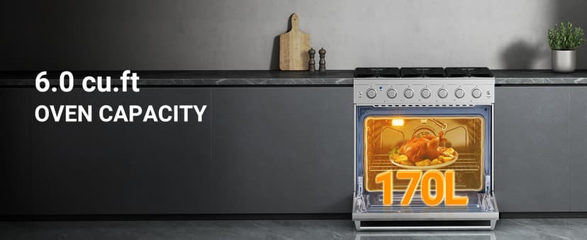 AAOBOSI 36 Inch Front Control Gas Range Oven with 6 Cooktop Burners, 6 Cu. Ft True Convection and Self Clean, Freestanding Stainless Steel Heavy Duty Gas Range Stove with Halogen Light,Large Capacity