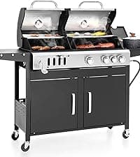 Sophia & William 6-Burner Propane Gas BBQ Grill with Side Burner & Porcelain-Enameled Cast Iron Grates, Stainless Steel Barbecue Grills Outdoor Cooking for Outside, 665 SQ.IN. Cooking Area, 65,800BTU