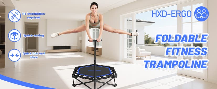 Foldable Mini Trampoline, Rebounder Trampoline with Adjustable Foam Handle, Fitness Trampoline for Indoor, Outdoor, Home Gym, Max Load 460lbs