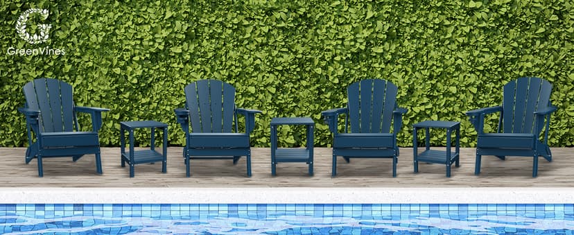 GREENVINES Folding-Adirondack-Chairs-Set-of-2 | HDPE Plastic | Fire Pit Chair | All Weather | Cup Holder | Blue | for Deck Backyard Patio Outdoor Garden
