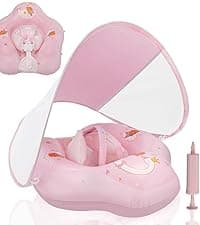 Baby Float with Canopy,Infant Pool Float with Safety Seat,Baby Swimming Float & Swim Float & Water Float UPF50+ UV Protection for Toddler from 3 to 36 Months.(S:3-12 Month/L:6-36 Month)