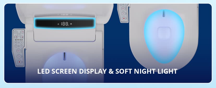 Electric Smart Bidet Toilet Seat Elongated with 4 Water Modes, Heated Toilet Seat with Instant Warm Water and Warm Dryer, Night Light, Slow Close Lid, LED Display, Side Arm Control (Round)