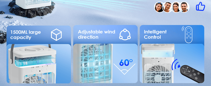Portable Air Conditioners,Air Conditioner,Ac Unit with 1500ML Water Tank,2 Spray Ports,3 Wind Speeds,3 Timers,10 kinds of Colorful Lights,Portable Ac Units for Room Camping Car Office