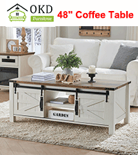 OKD Farmhouse TV Stand for 75 Inch TV with Sliding Barn Door, Rustic Wood Entertainment Center Large Media Console Cabinet Long Television Stands for 70 Inch TVs, Antique White