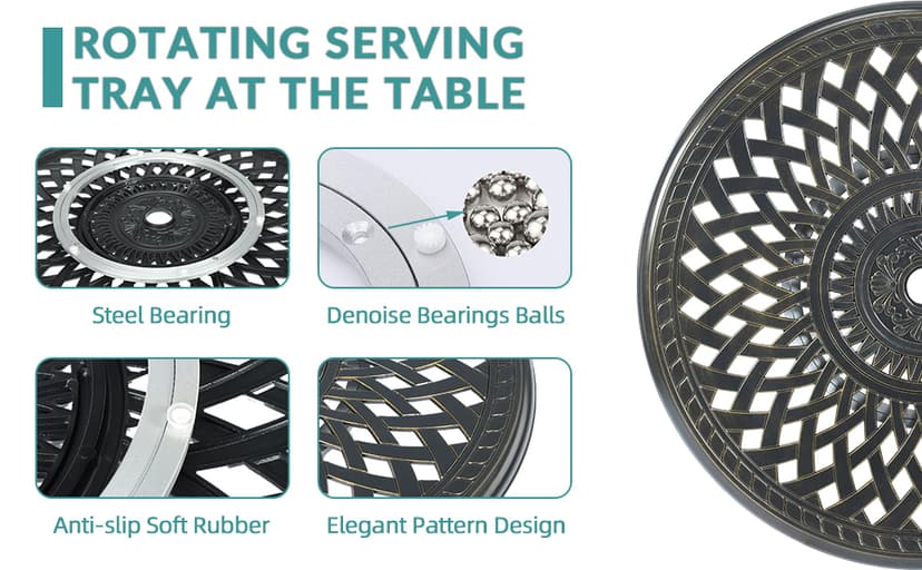 MEETWARM Outdoor 9-Piece Patio Dining Set, All-Weather Cast Aluminum Patio Conversation Set- 8 Cushioned Swivel Rocker, 61" Round Patio Dining Table w/Detachable Lazy Susan/Umbrella Hole, Dark Bronze