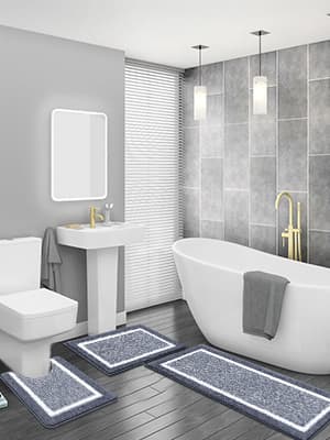 Pauwer Bathroom Rug Mat Set 3 Piece, Microfiber Shaggy Bath Set, Non-Slip Ultra Soft Carpet Mats, Absorbent with U-Shaped Toilet for Bathroom, Tub, Shower, Dark Grey