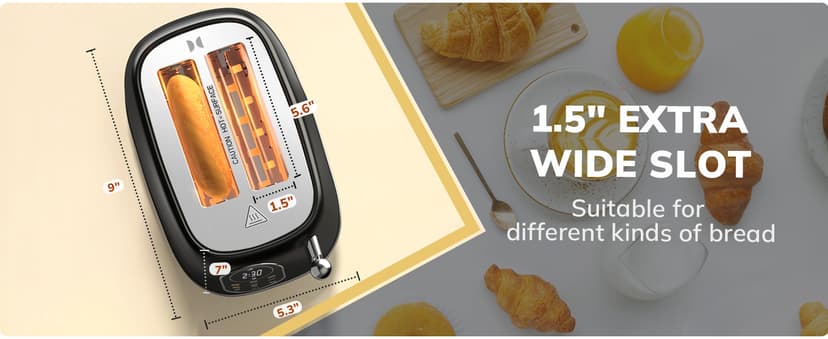 Keenstone Smart Touch Screen Toaster 2 Slice, Retro Wide Slot Stainless Steel Toaster with 6 Browning Levels, Reheat & Defrost, for Bagel, Toast, Bread, Removable Crumb Tray, Black