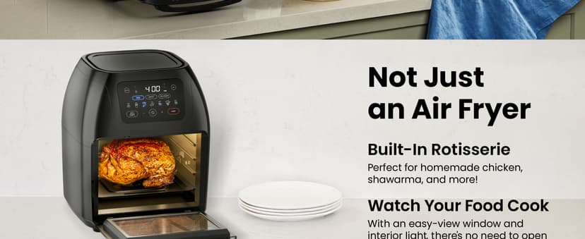 CHEFMAN Multifunctional Digital Air Fryer+ Rotisserie, Dehydrator, Convection Oven, 17 Touch Screen Presets Fry, Roast, Dehydrate, Bake, XL 10L Family Size, Auto Shutoff, Large Easy-View Window, Black