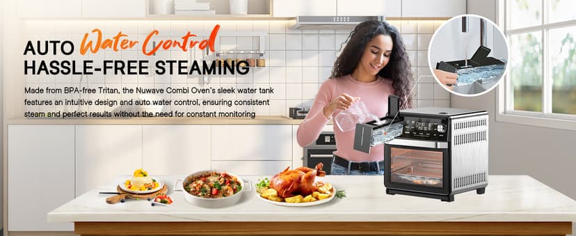 Nuwave Combi Steam Oven, 16Qt All-in-One Stainless Steel Multi-Cooker: Air Fry, Toast, Steam, Sous Vide & More, Precise 50-450°F, Adjustable Moisture, 120 Presets, Programmable Memories, Easy to Clean