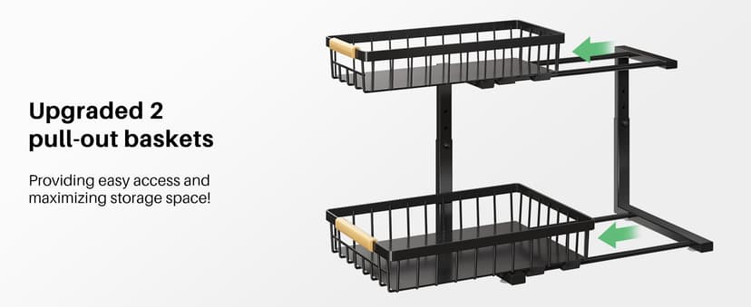 Under Sink Organizer, 2 Packs 2 Tier Under Sink Organizers and Storage, Slide Out Pull Out Cabinet Organizer Shelf, Metal Sliding Drawer for Kitchen Bathroom Pantry Cabinet Closet Organization Rack