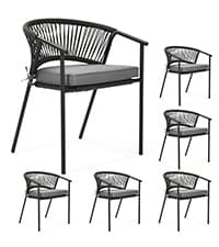 YITAHOME Outdoor Patio Chairs Set of 6, Stackable Dining Chairs Rattan Wicker Outdoor Patio Furniture Set with Cushion All Weather Bistro Chair for Garden Backyard Porch Poolside (Grey)
