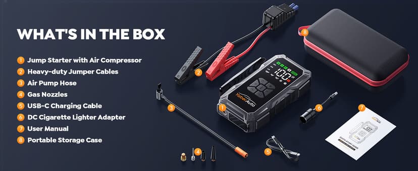 YaberAuto 9-in-1 Jump Starter with Air Compressor 5500A 150PSI Portable Car Battery Jump Starter (All Gas/10L Diesel), Jump Box Car Battery Jumper Starter Portable Jumper Cables, 150W DC, Lights