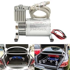 Universal 150 PSI Horns Heavy Duty Onboard Air Compressor, Replacement for Truck/Car Train Horn/Suspension/Ride/Bag kit/System and All 12v Vehicles like Semi/Pickup Trucks, Silver 1/4