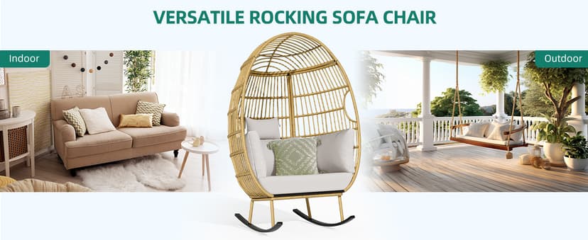 YITAHOME Wicker Egg Chair - Outdoor Rocking Chair for Patio, Grey