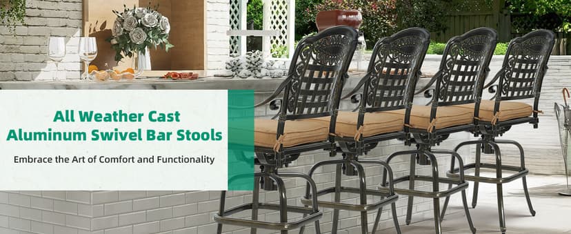 VIVIJASON 9-Piece High Patio Dining Set, Free-Rust Cast Aluminum Patio Bar Table and Chairs Set with 8 Swivel Bar Stools & 64" Bar Height Dining Table, Umbrella Hole for Backyard, Lawn, Garden
