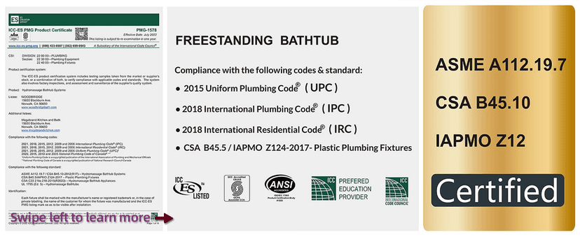 WOODBRIDGE 67" Acrylic Freestanding Bathtub Contemporary Soaking White Tub with Brushed Gold Overflow and Drain,B0010-BG