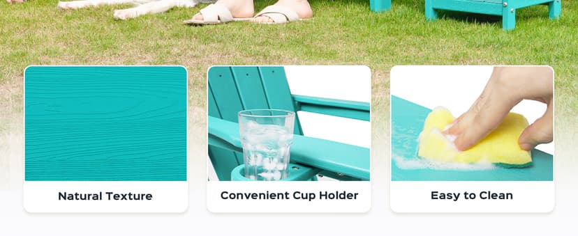 Ciokea Folding Adirondack Chair Wood Texture, Patio Adirondack Chair Weather Resistant, Plastic Fire Pit Chair with Cup Holder, Lawn Chair for Outdoor Porch Garden Backyard Deck (Teak)