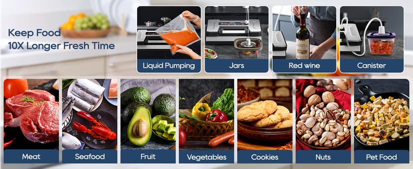 Liquid Vacuum Sealer Machine, 90Kpa Vacuum Sealer Machine Preservation Dry/Moist/Liquid Modes, LED Indicator Light, Handle Locked Design, Built-in Cutter and Bag Storage, Removable Drip Tray