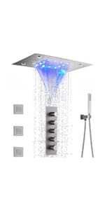 14 X 20 Inch LED Rain Ceiling Shower Head with Hand Sprays Thermostatic Rainfall Shower System Set Digital Display Matte Black