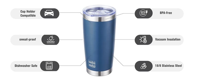WETOWETO 20oz Tumbler, Stainless Steel Vacuum Insulated Coffee Travel Mug, Double Wall Powder Coated Insulated Coffee Mug Travel Mug with Lid Thermal Cup for Outdoor (Navy Blue, 1 Pack)