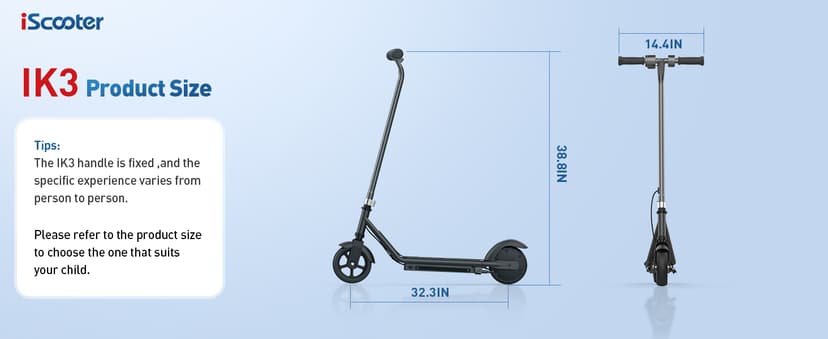 iScooter IK3/IK3Pro Electric Scooter for Kids Aged 6-12, LED Display, 3 Speeds, 3 Heights (IK3Pro), Magnetic Charging, 150W Motor, Colorful Lights