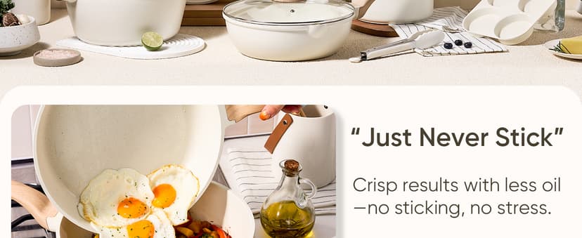 CAROTE 21Pcs Pots and Pans Set, Nonstick Cookware Sets, White Granite Induction Cookware Non Stick Cooking Set w/Frying Pans & Saucepans(PFOS, PFOA Free)