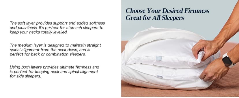 Nuzzle Cooling Adjustable Pillow for Side Sleepers, Luxury Standard Size Bed Pillow Hotel Collection - Best Adjust Height Soft Firm Pillow for Back, Stomach or Side Sleepers - Home Gifts