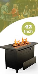 Ciays 42 Inch Gas Fire Pit Table, 60,000 BTU Propane Pits for Outside with Steel Lid and Lava Rock, 2 in 1 Firepit Table Gatherings Parties on Patio Deck Garden Backyard, Black