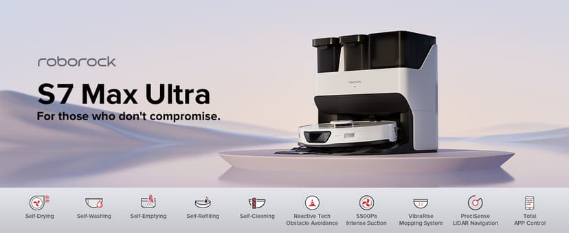 roborock S7 Max Ultra Robot Vacuum and Mop Combo, Auto Mop Drying and Washing, Self-Emptying and Refilling, 5500Pa Suction, Reactive Tech Obstacle Avoidance, White (RockDock Ultra Series)