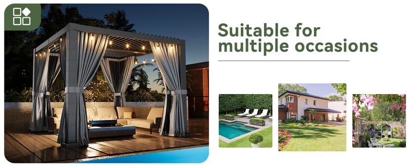 Aoxun Louvered Pergola 10' x 10' Outdoor Aluminum Pergola with Adjustable Top for Decks, Gardens and Backyards, Gray