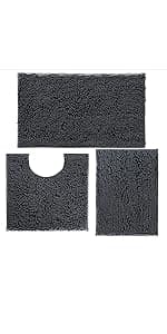 Bathroom Rugs Set Memory Foam Bath Rugs Non-Slip Bath Mat Set 3 Piece,Washable Bathroom Mats,Absorbent Shaggy Rugs Super Soft U-Shaped Toilet Rug,Bahroom Carpets for Bathroom,Tub,Shower(Black)